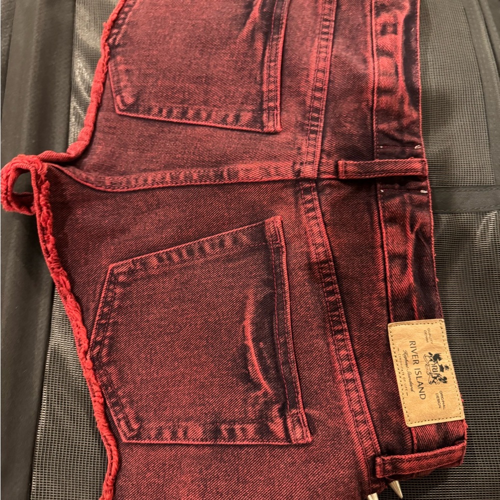 River Island Red Ankle Cropped Jeans with Contrasting Stitching